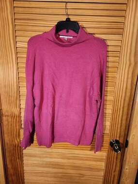 Chelsea & Theodore Vibrant Magenta Pink Ribbed Funnel Neck Sweater - Size XL